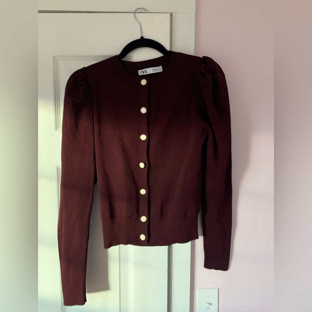 Zara Burgundy Cardigan with Gold Buttons